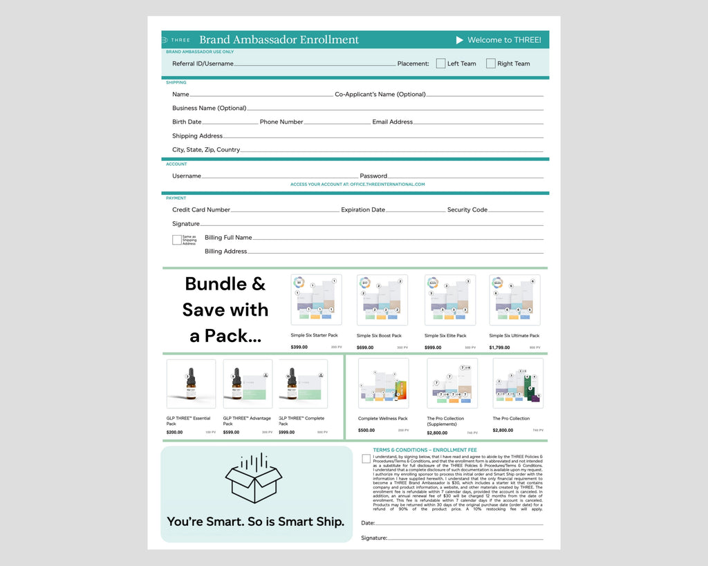 8.5 x 11 inch Enrollment Form with GLP Benefits